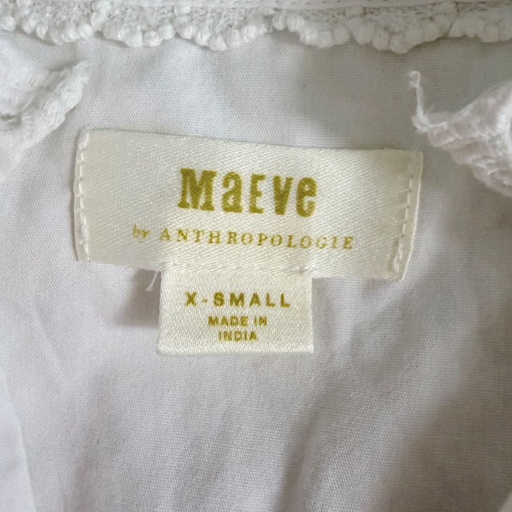Maeve Anthropologie White Eyelet Ruffle Blouse Cotton Victorian Top XS - Picture 5 of 9